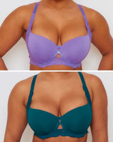 Daley Lace T-Shirt Bra Twin Pack in Amethyst Orchid and Blue Coral featuring smooth moulded cups, underwired support and delicate lace wings.