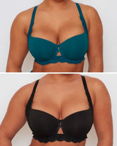 Daley Lace T-Shirt Bra Twin Pack in Blue Coral and Midnight Black with smooth moulded cups, lace detailing and everyday support.