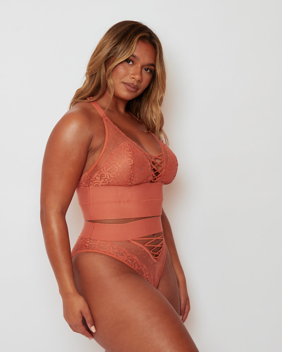 Side profile of the Maya Bralette & Brief Set, showcasing the flattering silhouette, smooth stretch waistband, and comfortable fit designed to move with you.