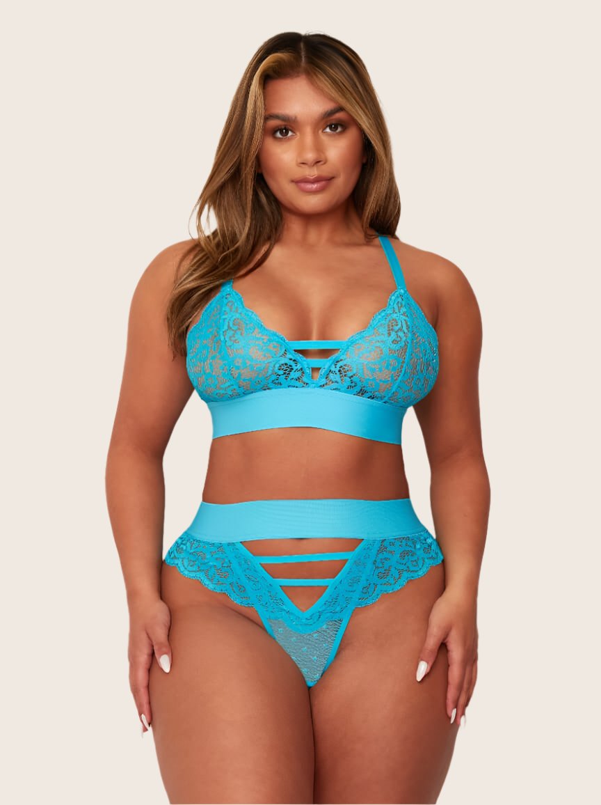 Amber bralette in bluebird blue lace plunge cups