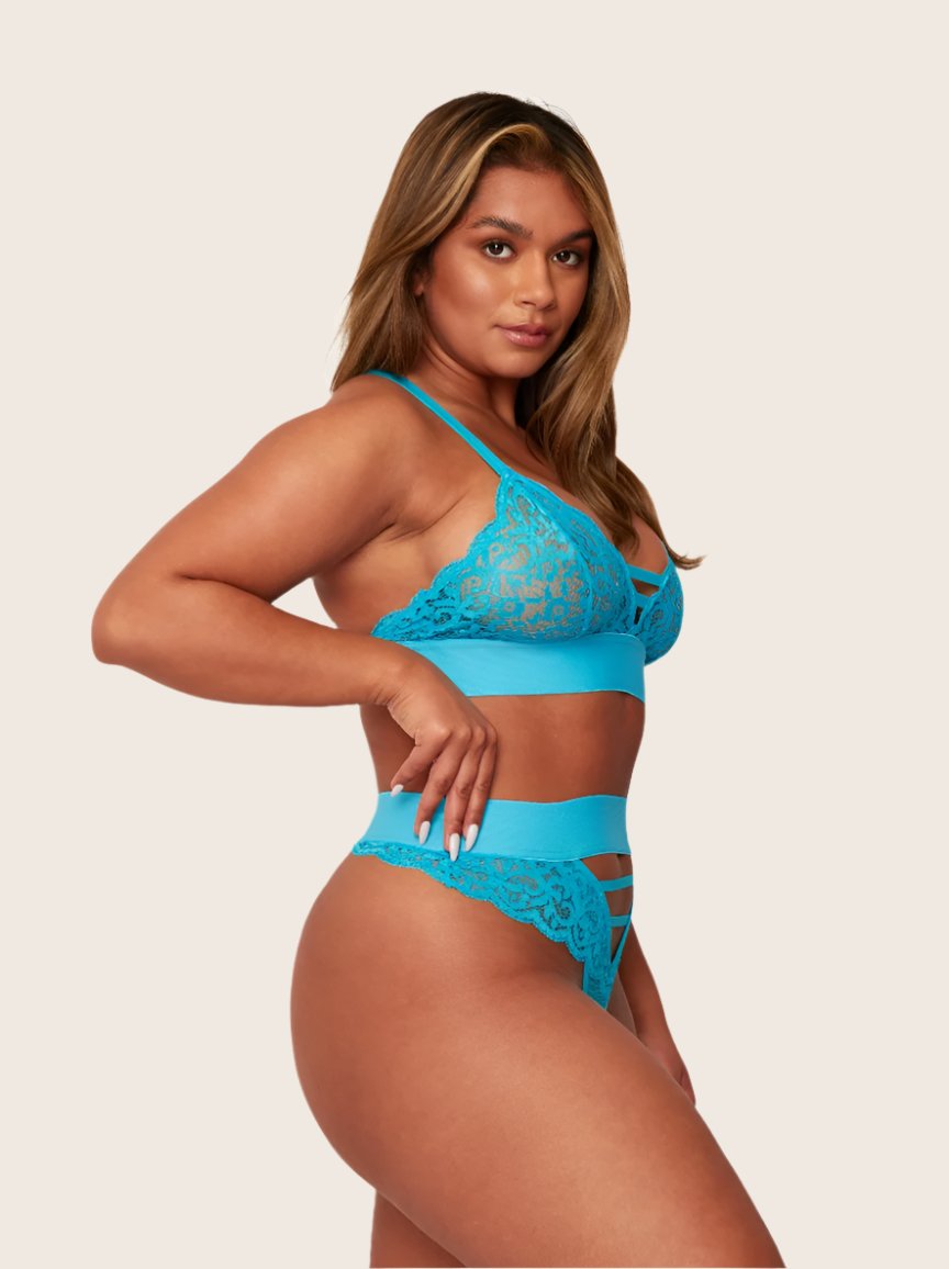 Amber bluebird blue triangle lace bralette