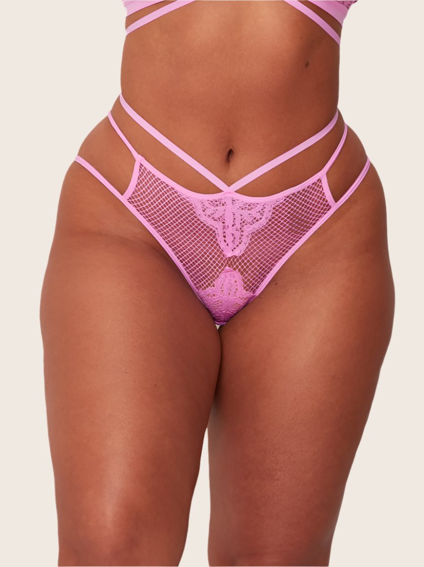 Aura subtly violet brief with sheer and sexy fishnet panel