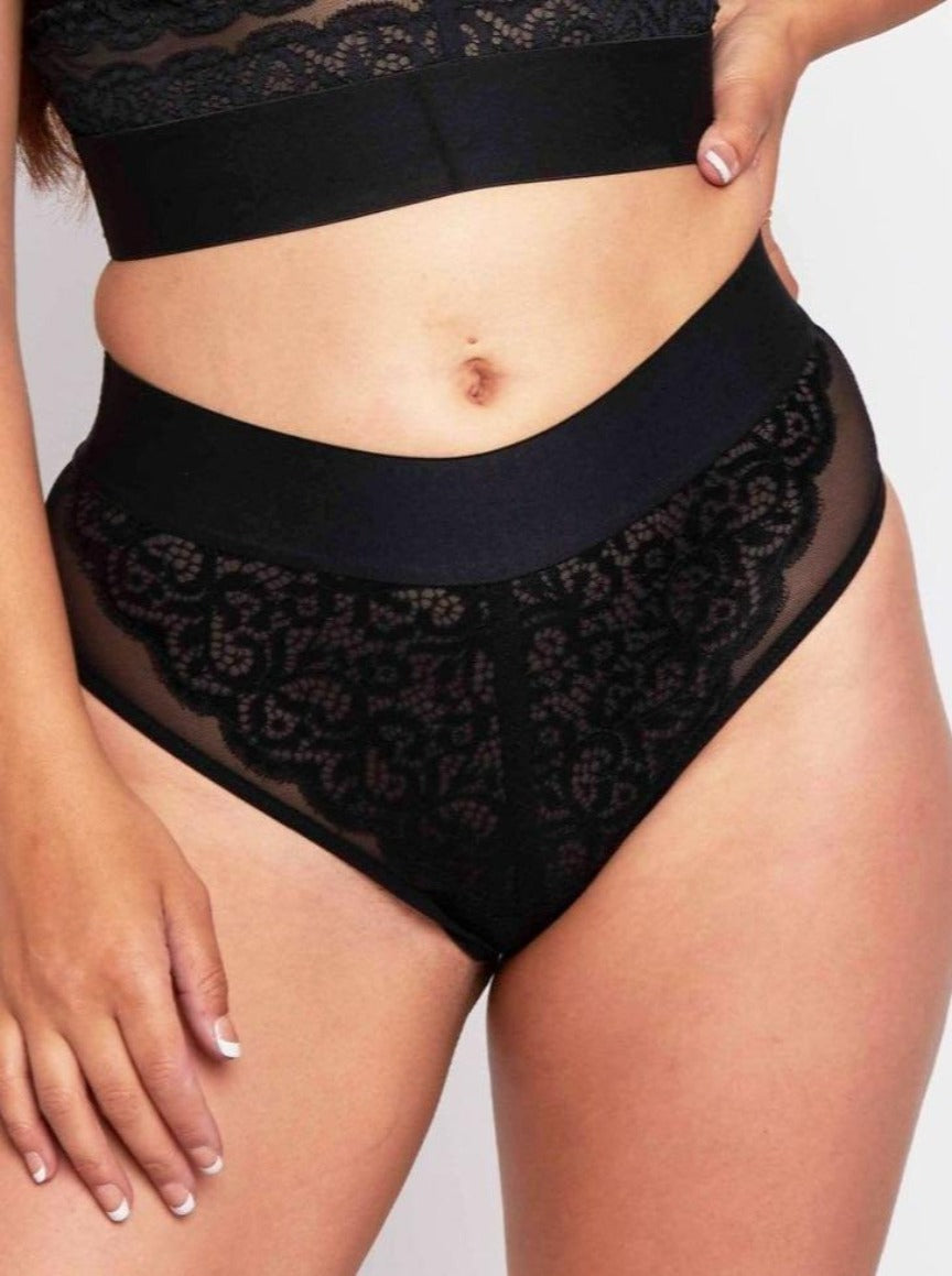 Gia high waist black brazilian with mesh overlay