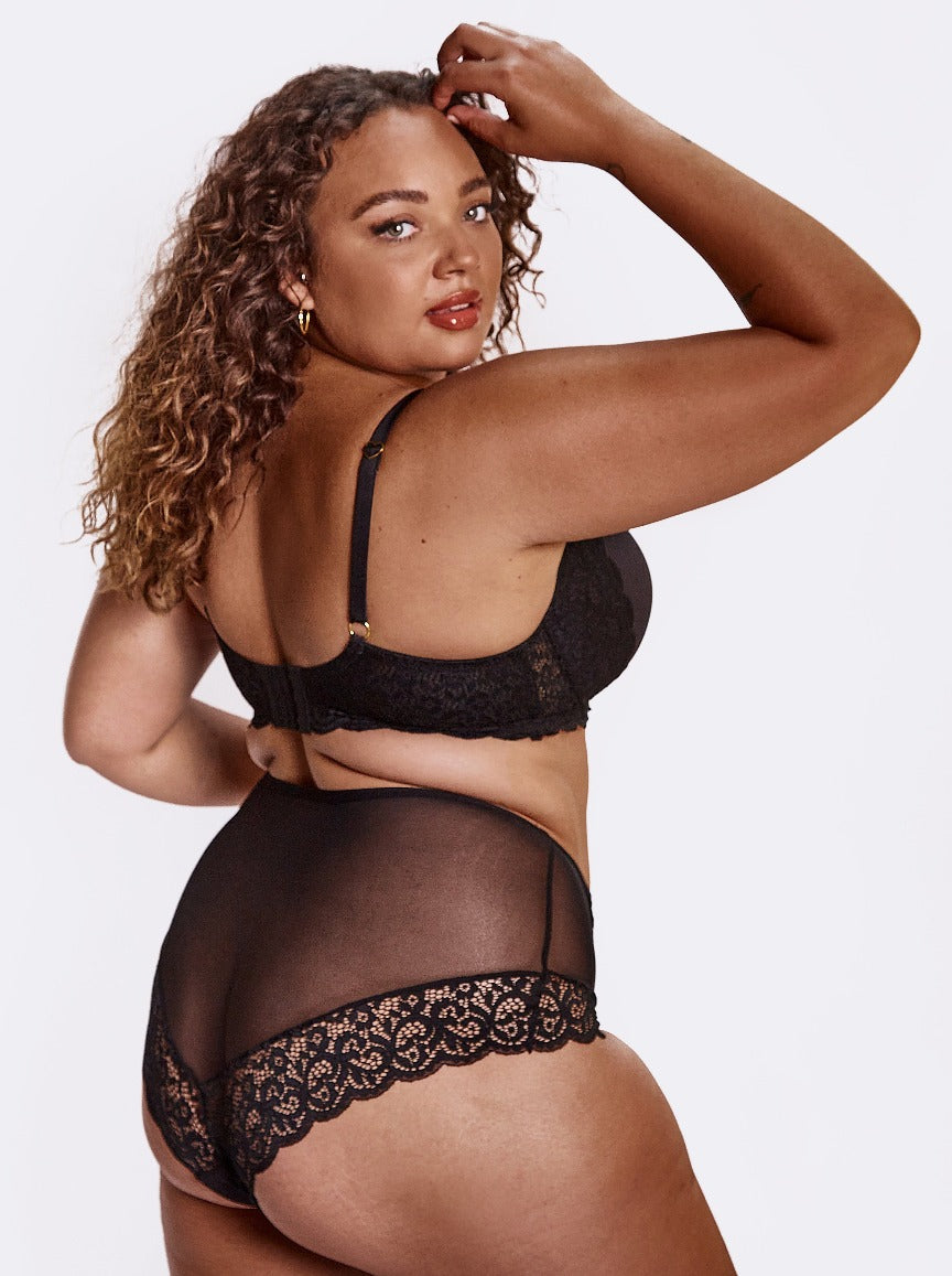 Bellatrix midnight black mesh and lace full coverage brief