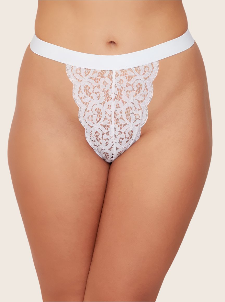 Aurora icy white sexy high waist thong with signature lace